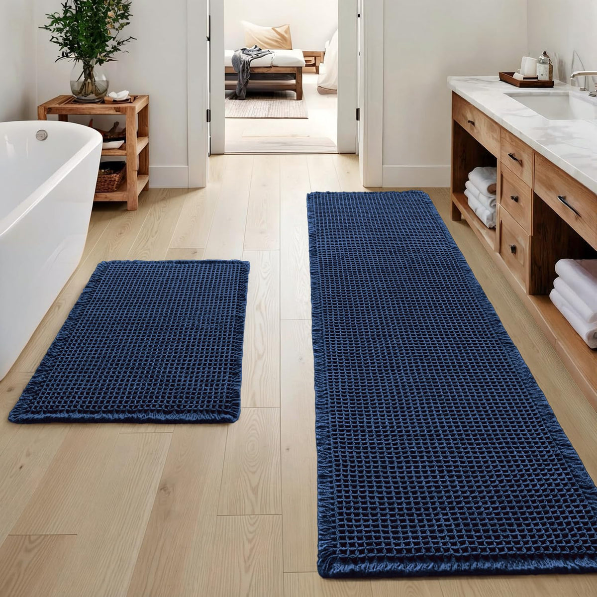 MIULEE Set of 2 Waffle Bathroom Rugs Boho Bath Mat Brown 18x30 Inch
