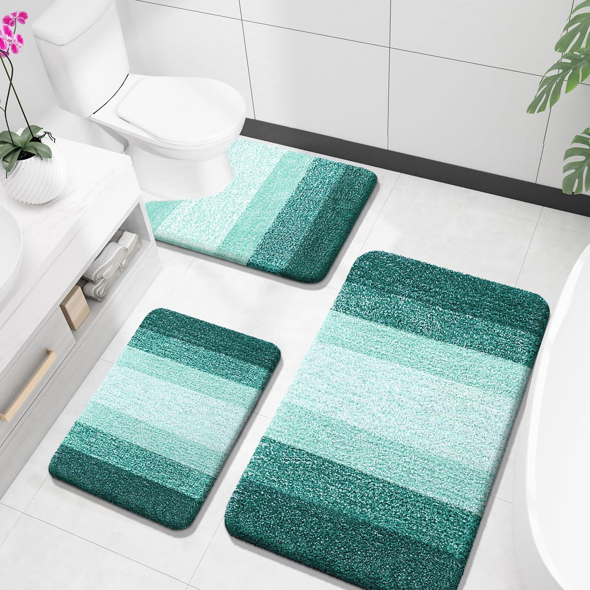 OLANLY Microfiber Bathroom Rugs Sets 3 Piece, Absorbent Bath Mats, Grey