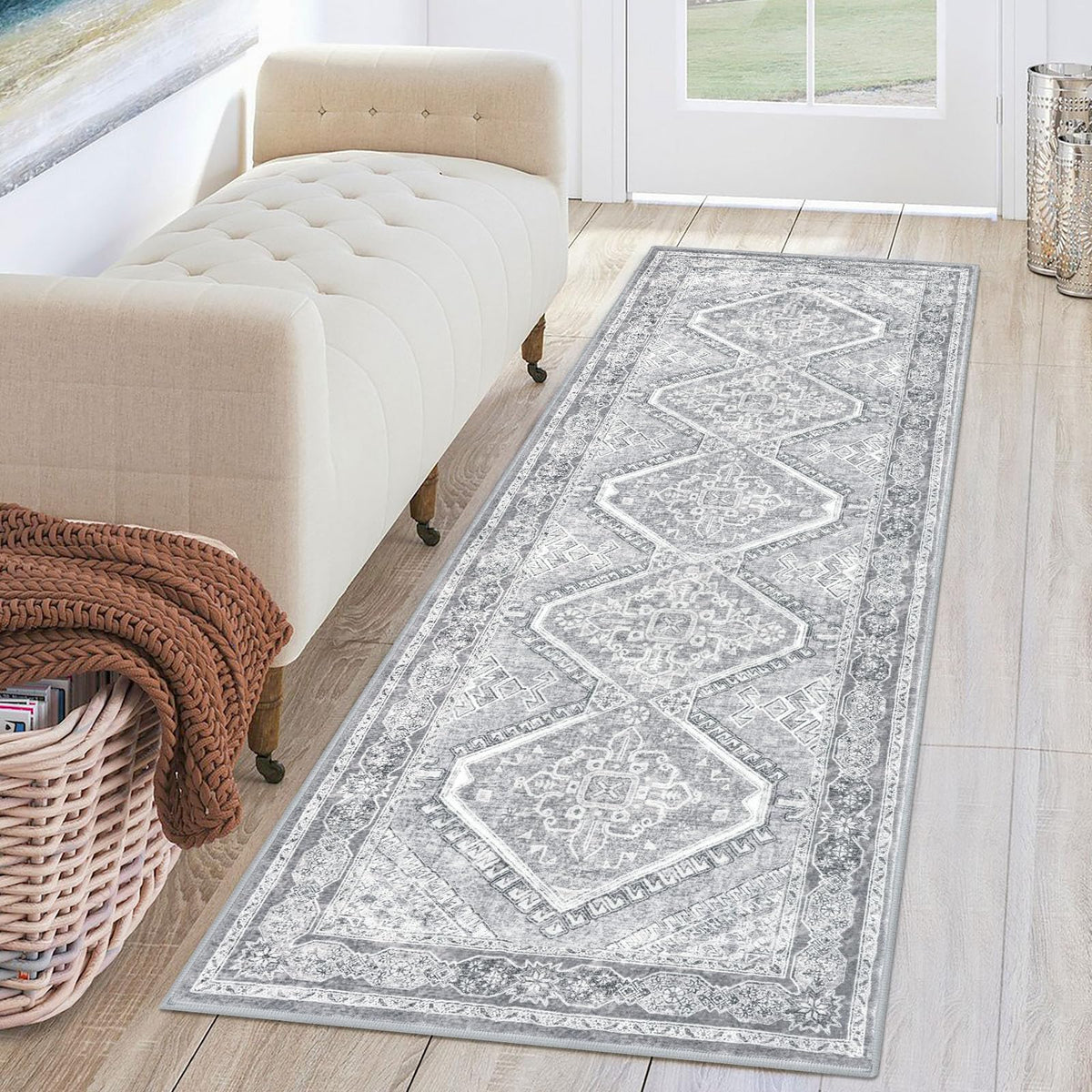 KUTA Entryway Rugs Indoor Washable Small Area Rug 2x3 Blue Entrance Carpet