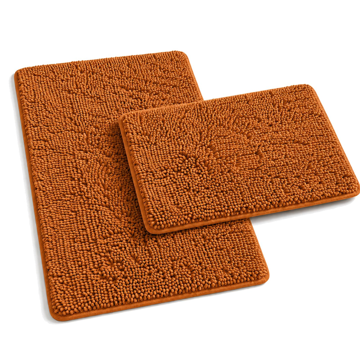 RUN HELIX Bathroom Rugs Set 2 Piece Thick Chenille Bath Mats, Soft Quick Dry Plush Absorbent Bath Rugs with Non-Slip PVC Backing, 32x20+24x16 Inch Black