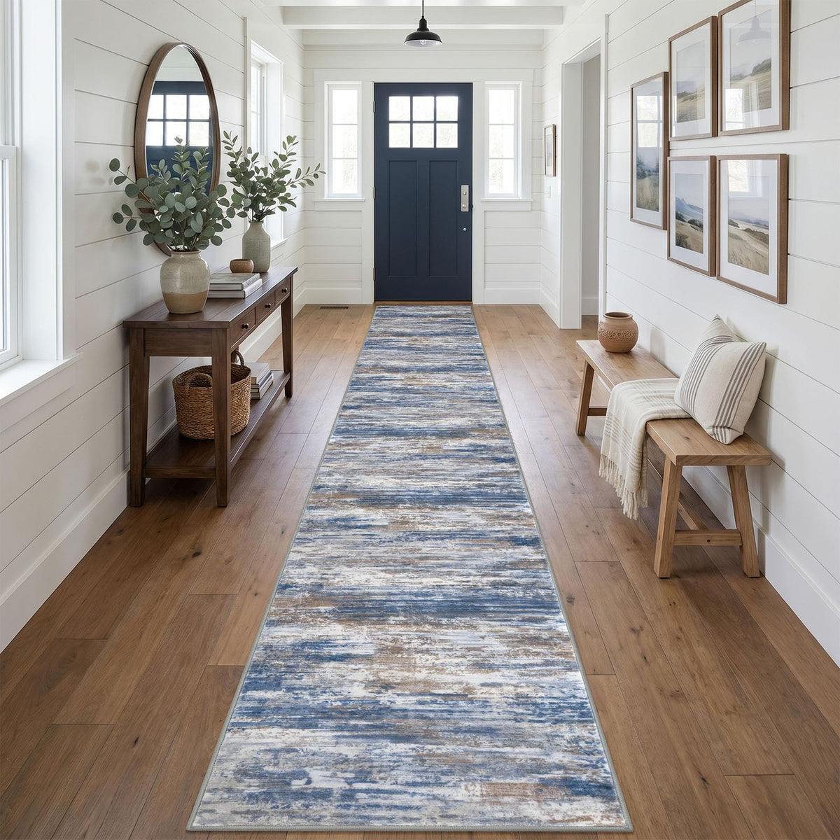 KOZYFLY Abstract Rugs for Entryway 2x3 Washable Small Area Rug Grey-Blue