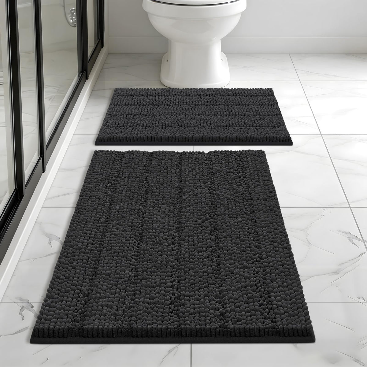 Bcoimo Small Bath Rug Mat,24x17 Chenille Non Slip Gray Bathroom Shower Mat
