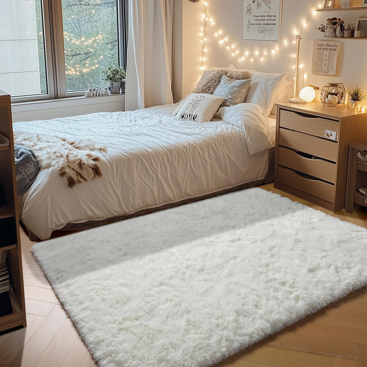 White Runner Rugs for Bedroom Living Room, Fluffy 2x6 Bedside Soft Area Rug