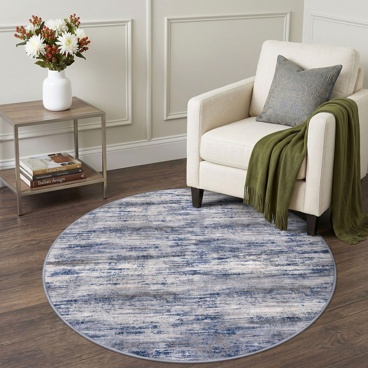 KOZYFLY Abstract Entryway Rug 2x3 Washable Door Mat Indoor Blue Beige