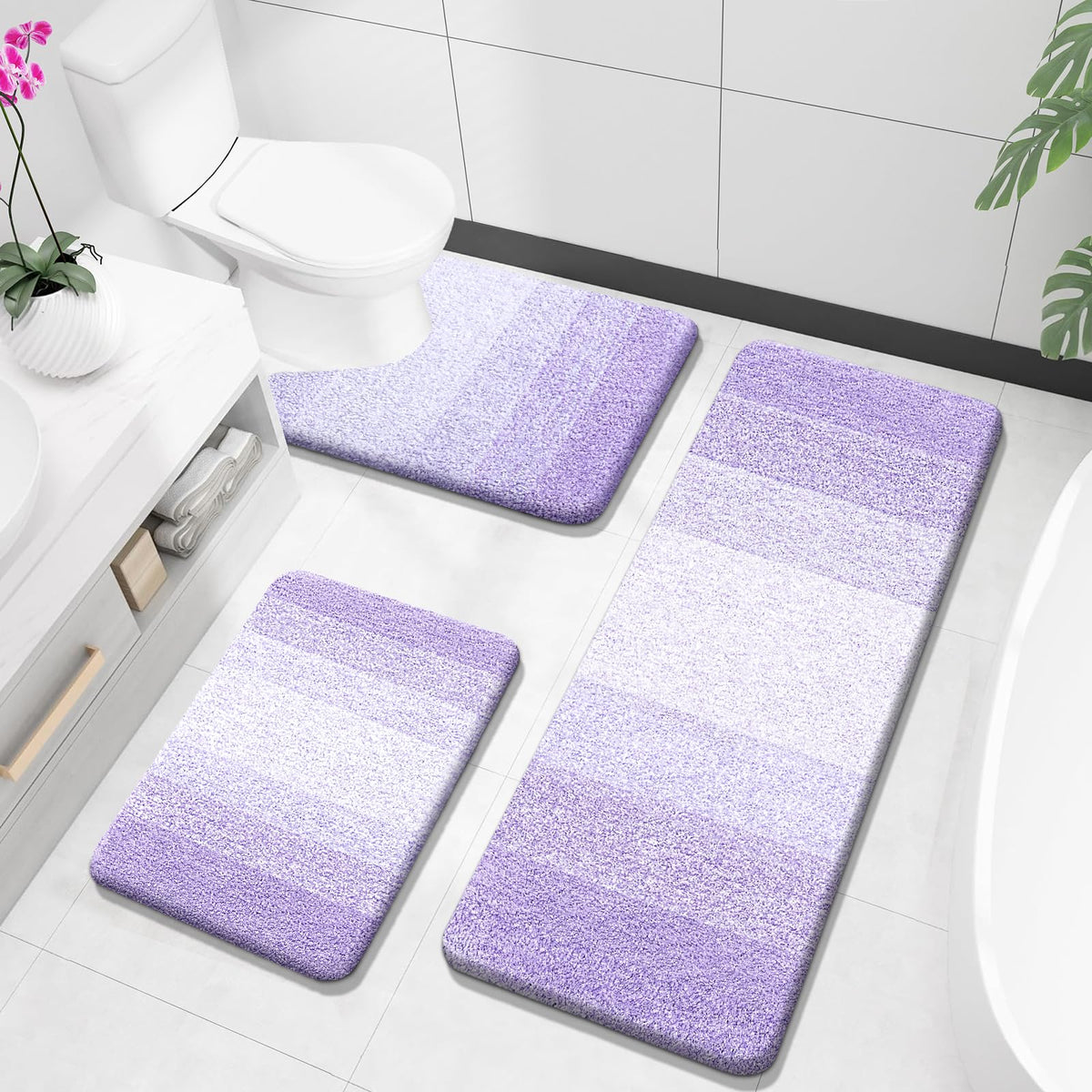 OLANLY Microfiber Bathroom Rugs Sets 3 Piece, Absorbent Bath Mats, Grey