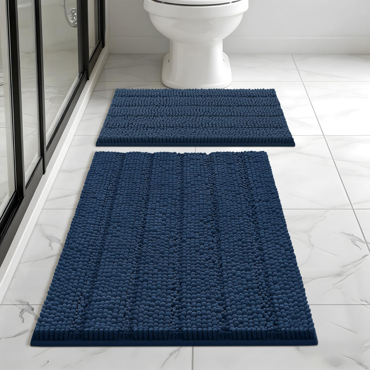 Bcoimo Small Bath Rug Mat,24x17 Chenille Non Slip Gray Bathroom Shower Mat
