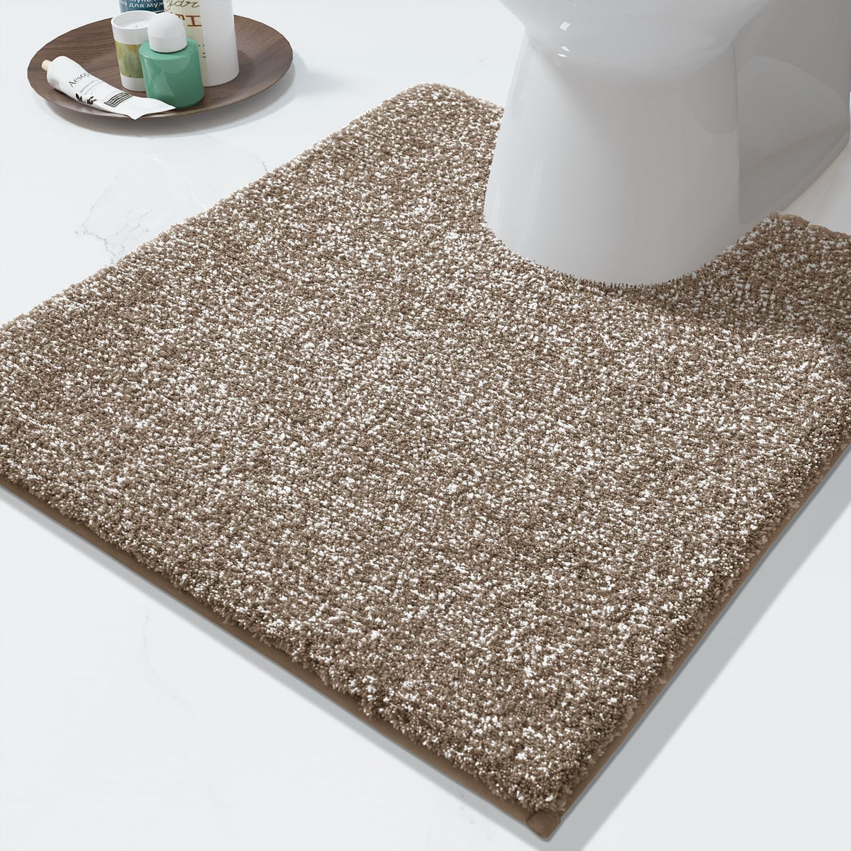Yimobra Non Slip Machine Washable Bathroom Rug 24x17 Light Beige and White