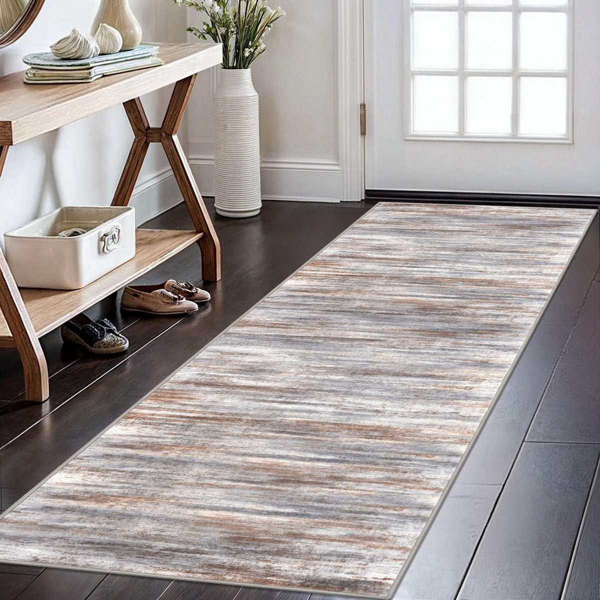KOZYFLY Abstract Entryway Rug 2x3 Washable Door Mat Indoor Blue Beige