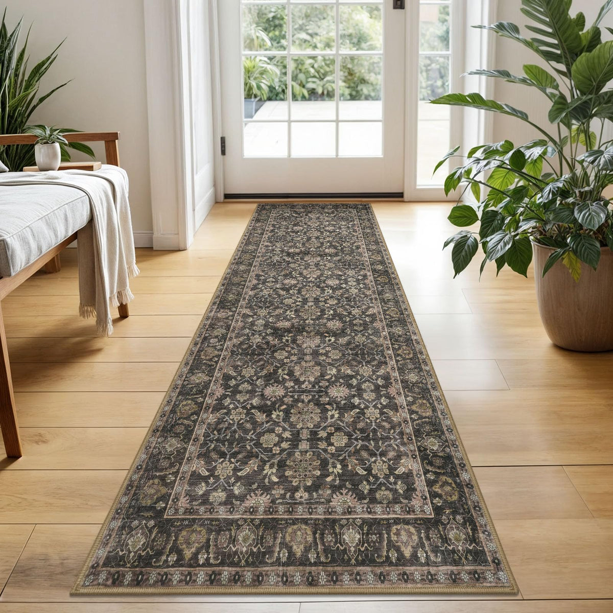 KUTA Vintage Floral Washable 2x3 Rugs for Entryway Blue Grey Beige