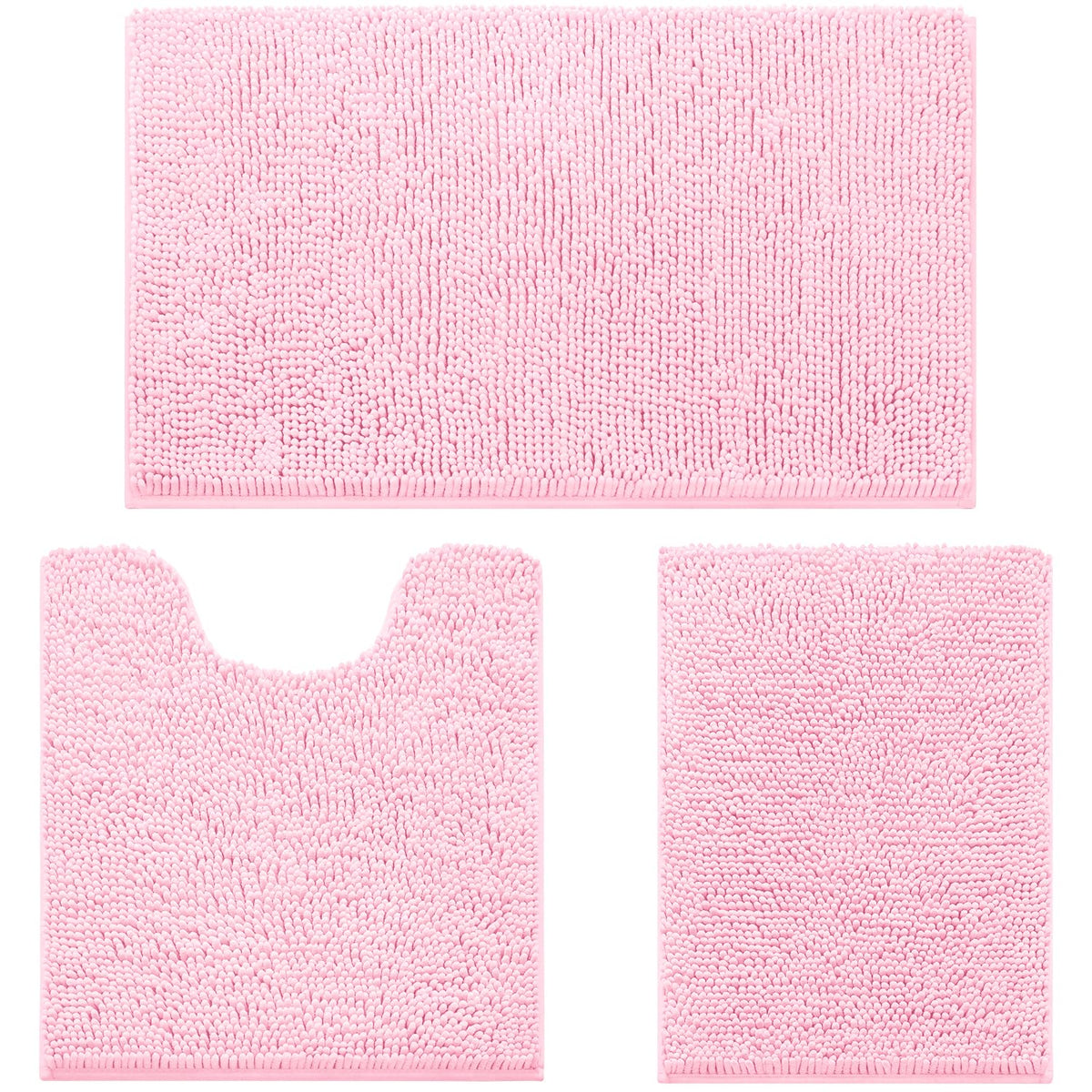 HOMEIDEAS Grey Chenille Bathroom Rugs Set of 3, Non Slip Bath Mat