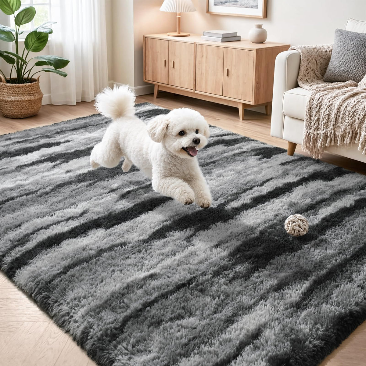 Zentavio 2x6 Runner Rugs for Hallway Shag Soft Bedroom Bedside Rugs Non Slip Fluffy Carpet for Kids Girls Boys Home Decor Aesthetic Dorm Nursery Tie-Dyed Black Grey