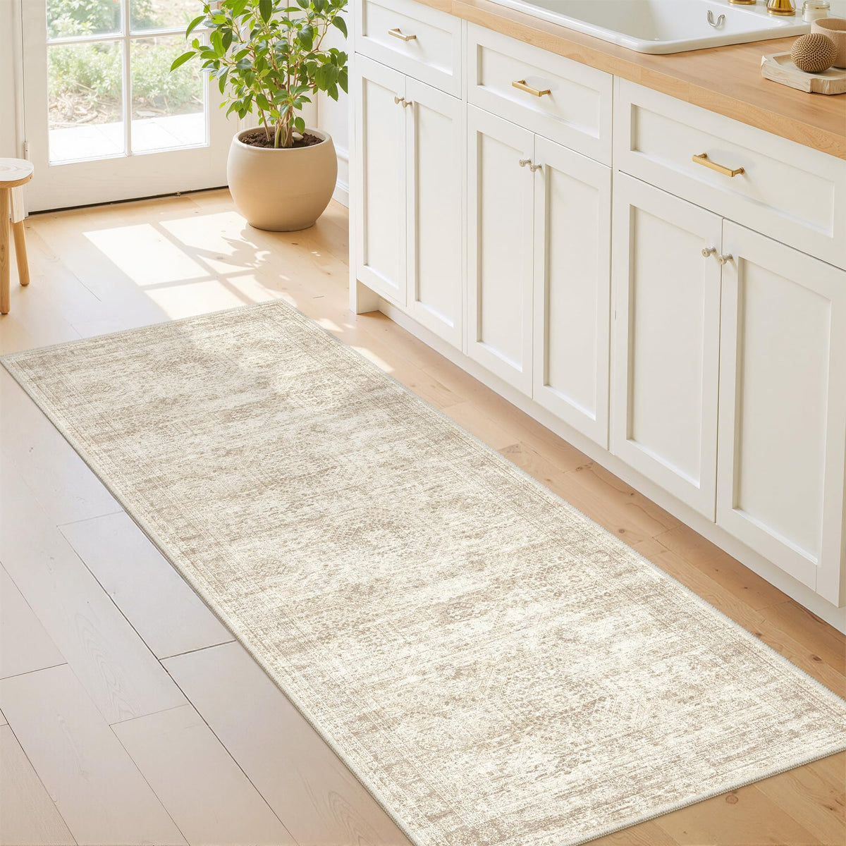 2x8 Runner Rug Non Slip,Washable Hallway Runner Rug,Beige