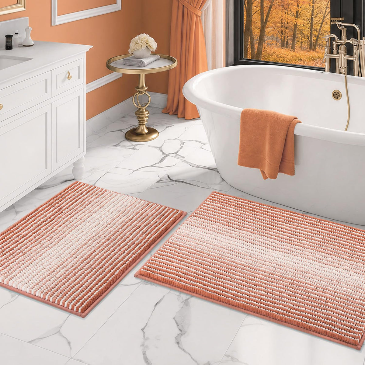 BSICPRO Bathroom Rugs Sets 2 Piece, Non Slip Boho Bath Mats, Beige