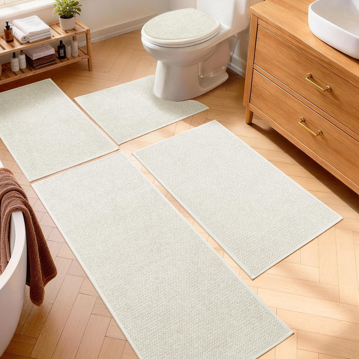 YIHOUSE Gray Bathroom Rugs Sets 3 Piece, Quick Dry Thin Bath Mat with Toilet Rug, Non Slip Absorbent Machine Washable, Bath Runner Rugs for Bathtub Sink Home Decor