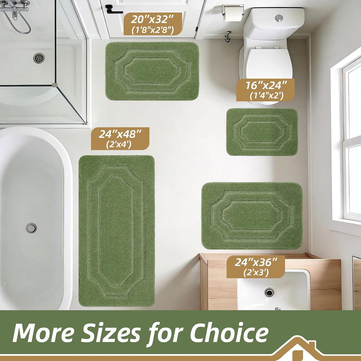 BEQHAUSE Bathroom Rugs Non Slip Bath Mat Soft Absorbent, 24"x36", Green