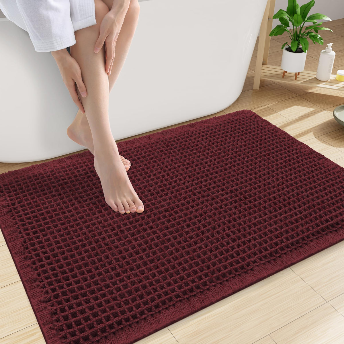 Smiry Waffle Bath Mat 30X20, Extra Soft Absorbent Bathroom Rugs, Brown