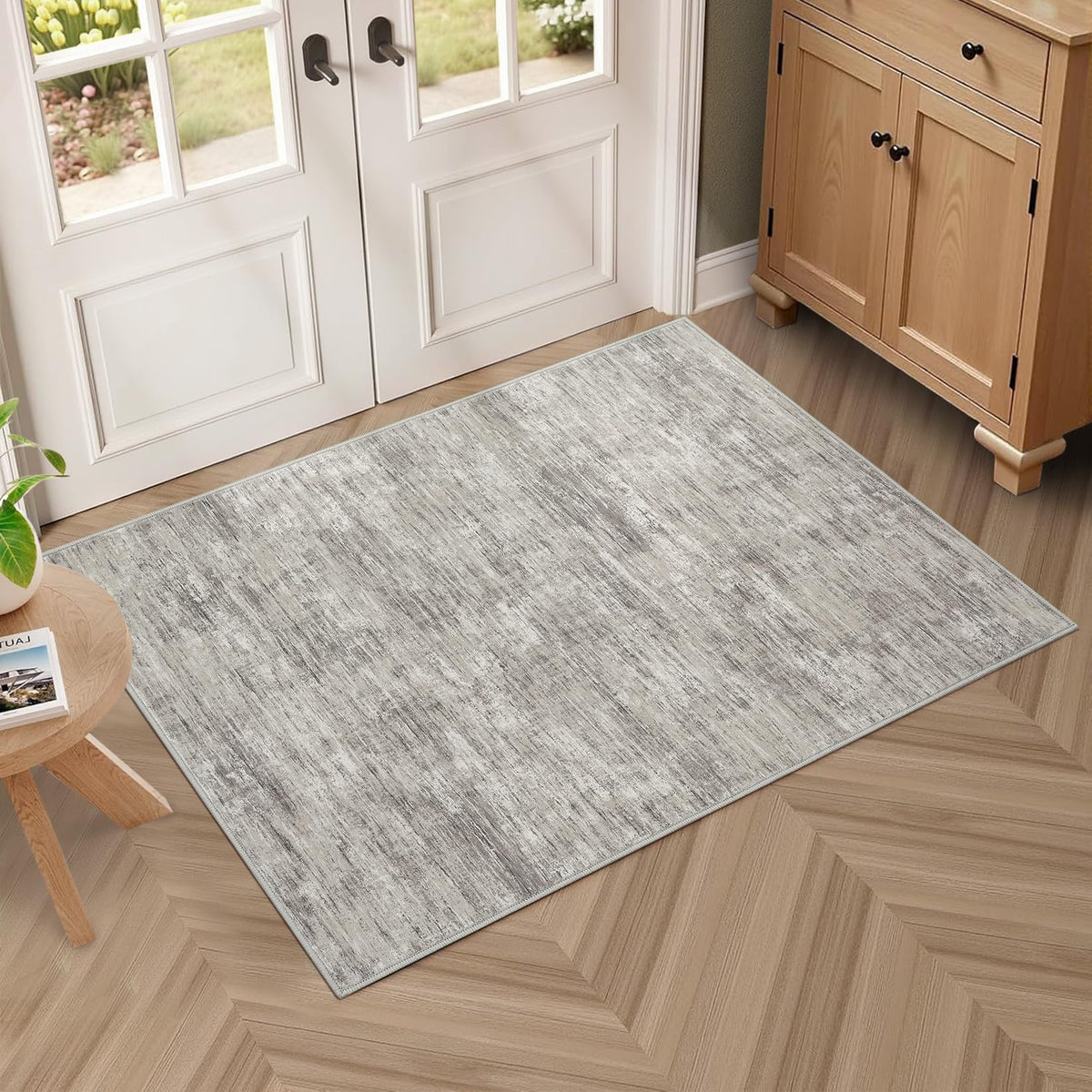 RUGSREAL Small Area Rug 2x3 Entryway Mat with Rubber Backing Stain Resistant Throw Carpet Modern Solid Color Bath Mat Contempowary Washable Rug for Living Room Bedroom Dining Room Kitchen, Beige 2x3