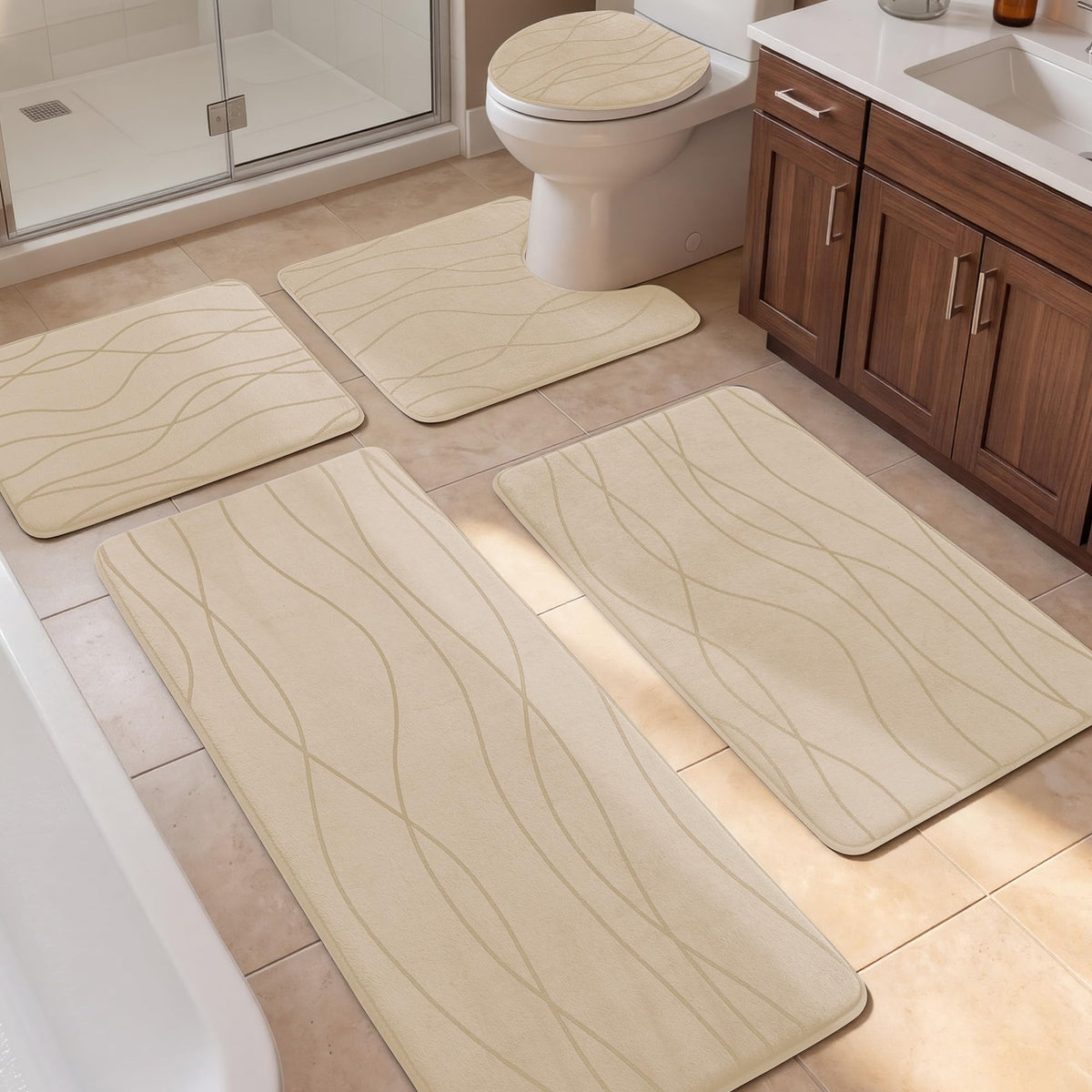 YIHOUSE Bathroom Rugs Set 5 Piece, Memory Foam Bath Mat Dark Grey