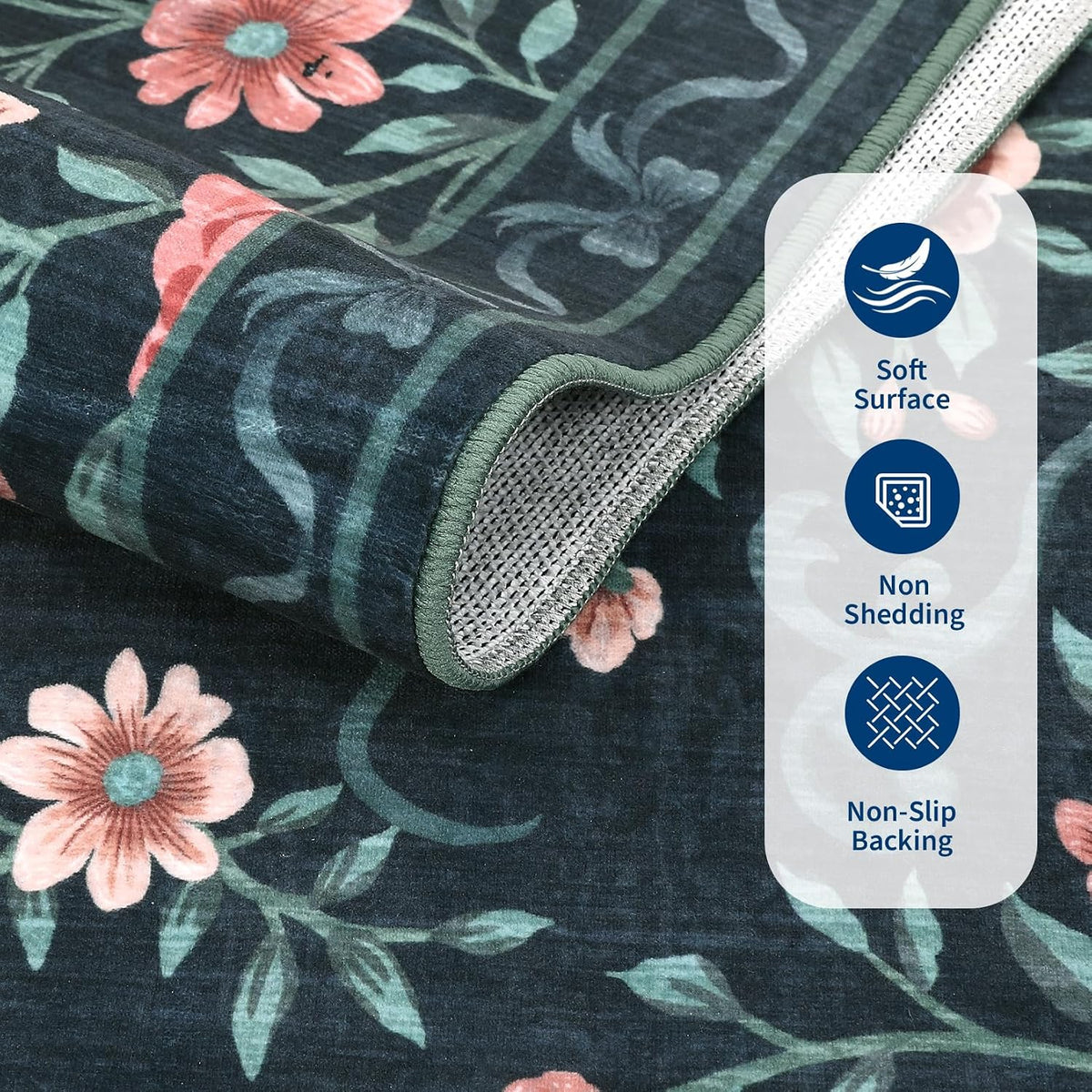 GarveeHome Floral Runner Rug Butterfly Bow Rose Bordered Carpet