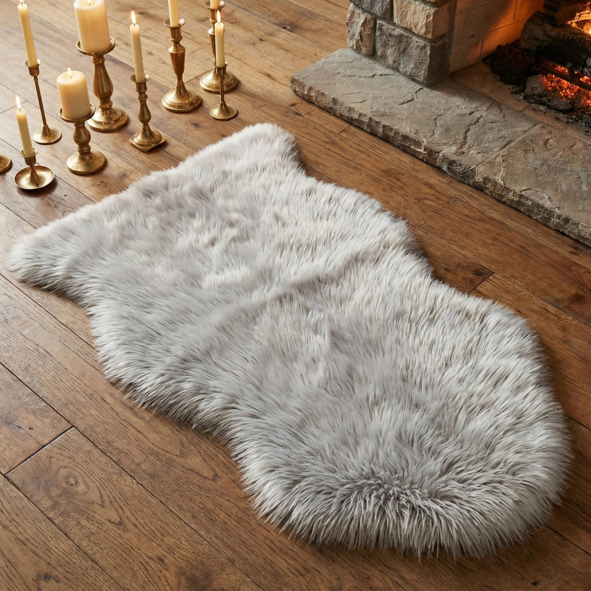 duduta White Faux Fur Throw Rug 2x3 ft, Small Bedside Rug Dorm Chair Cover