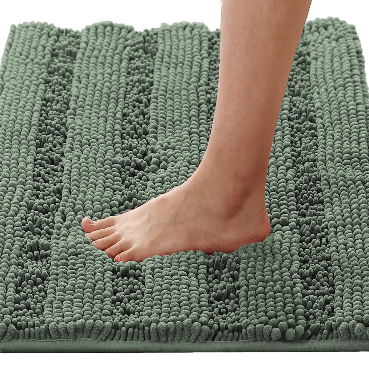 H.VERSAILTEX Bathroom Rugs Bath Rug Set 2 Piece Bathroom Contour Rug Toilet Mat Sets Non Slip Contour Bath Rug Ultra Thick Water Absorbent Striped Bath Mats Washable(47" x 17" Plus 20" x 20" U, Cream)