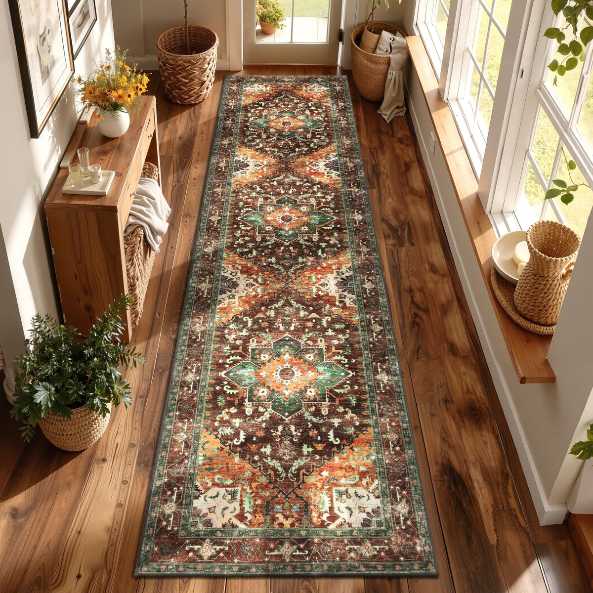 Yamaziot Washable Runner Rug, 2x8 Non-Slip Boho Vintage Hallway Kitchen Rug