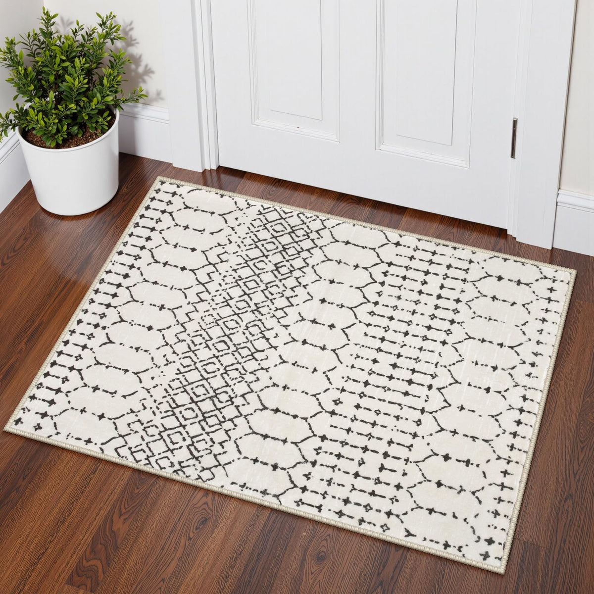 Lahome Moroccan Indoor Rugs for Entryway 2x3 Area Rug Non-Slip Backing Washable Inside Door Mats Low-Profile Throw Soft Rugs for Bathroom, Geometric Print Distressed Blue Rug for Kitchen Bedside Hana