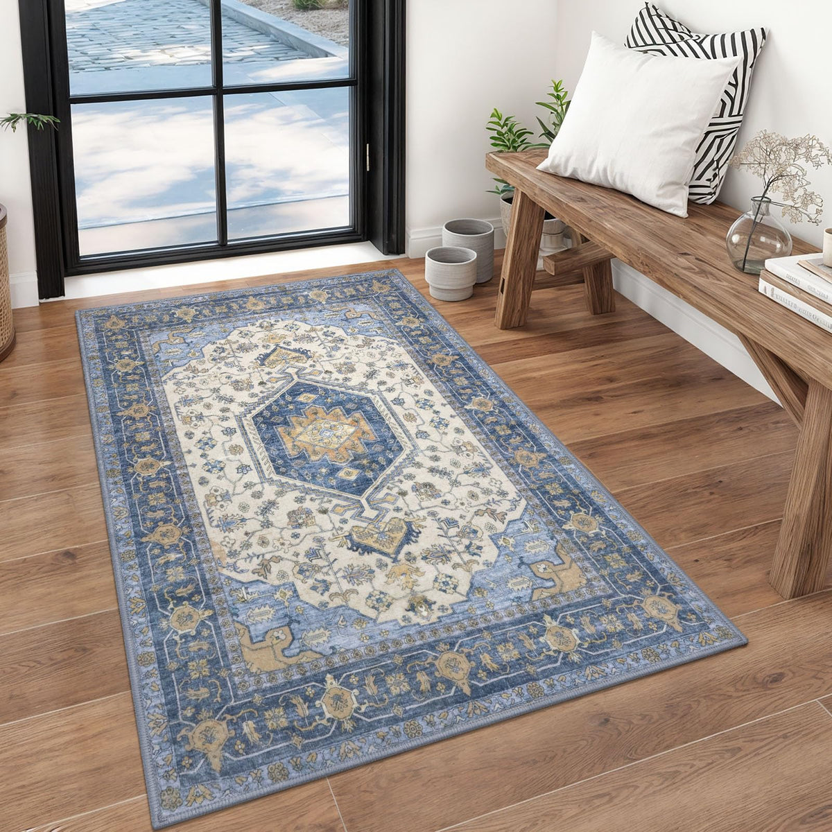 KUTA Entryway Rugs Indoor Washable Small Area Rug 2x3 Blue Entrance Carpet