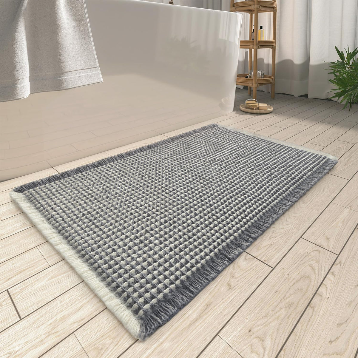 Upgraded Waffle Bath Mat Ultra Absorbent Non Slip Bathroom Mat, 17" x 24"