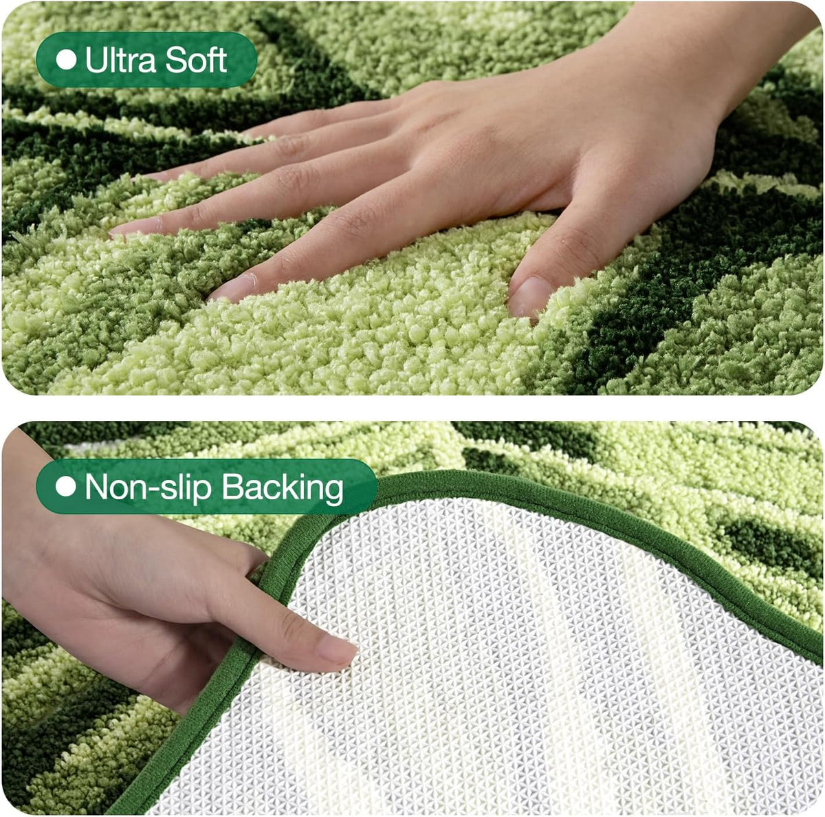 LUMI Bathroom Rug Green Leaf, Absorbent Non Slip Bath Mat, 23.5"x31.5"