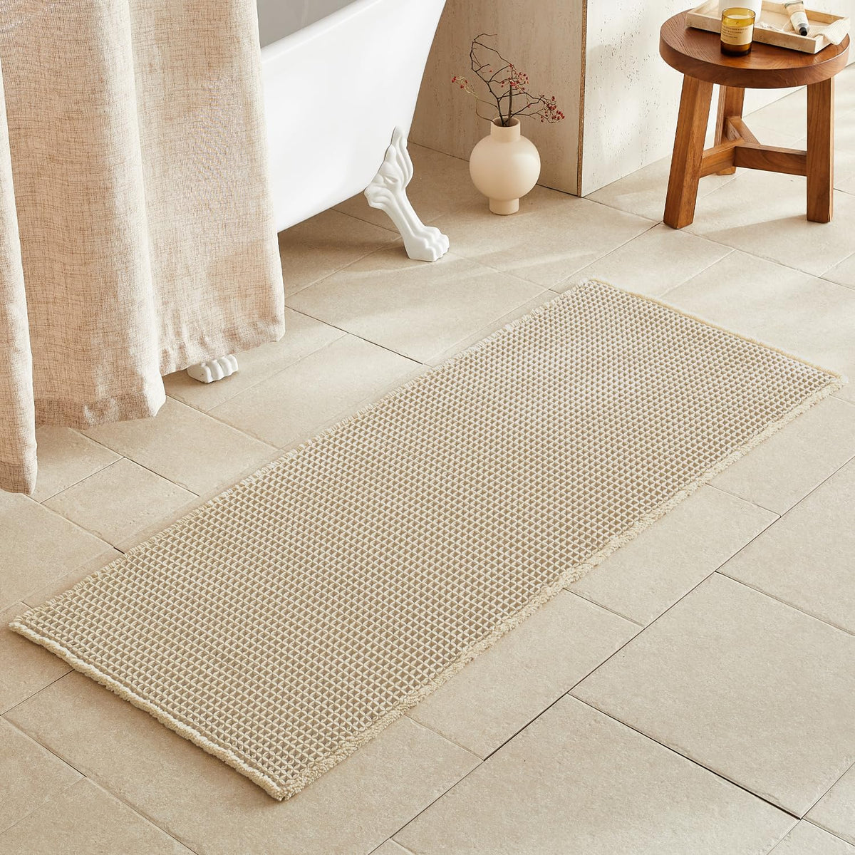 TYUU Waffle Bath Mat, Boho Bathroom Rugs Non Slip Washable, 30x20 Khaki
