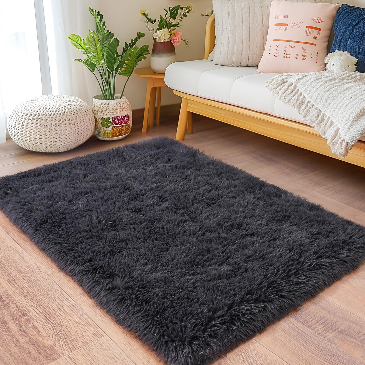 Small Black Area Rug, 2x3 Rug for Bedroom Shaggy Throw Rugs for Dorm Rug, Soft Shag Carpet for Kids Room, Plush Comfy Fluffy Bedside Rug for Home Decor Aesthetic