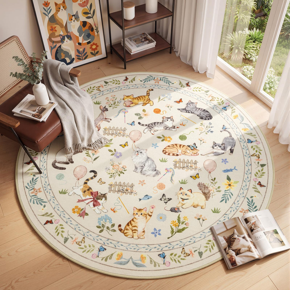Unirea 2x3 Black Cute Cat Area Rug for Kitchen Entryway, Washable Door Mat