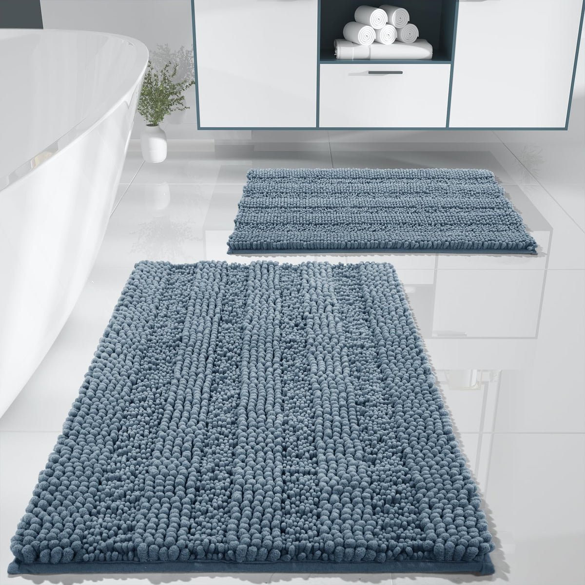 Yimobra Bathroom Rug Set 2 Piece, Absorbent Bath Mat Set, 32x20+24x17, Gray