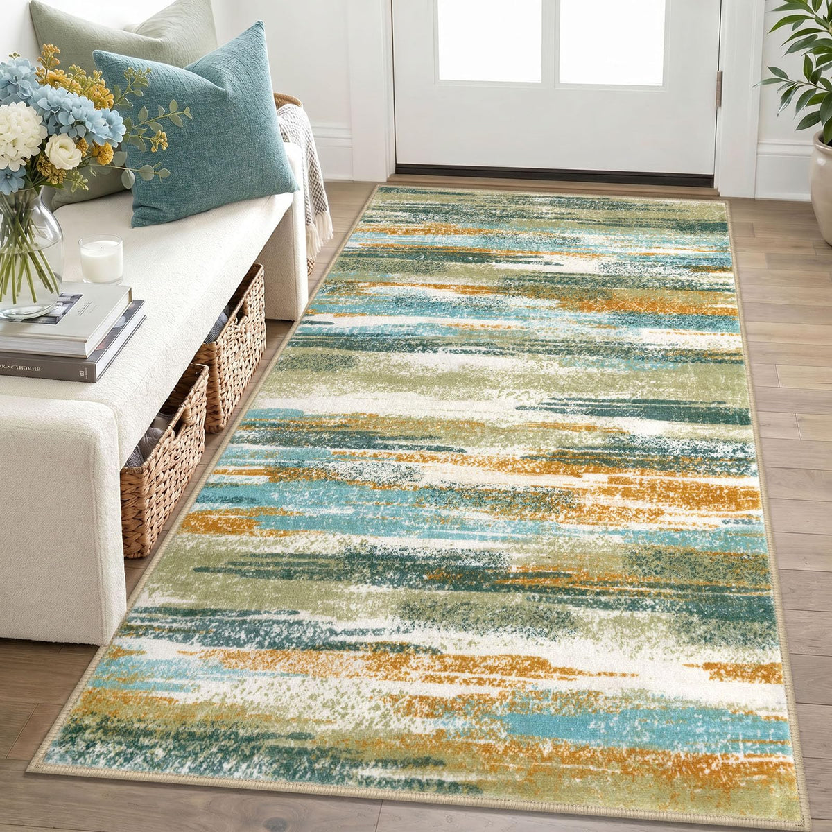 Lansny Abstract Washable 2x6 Runner Rug Non Slip Runners for Hallway
