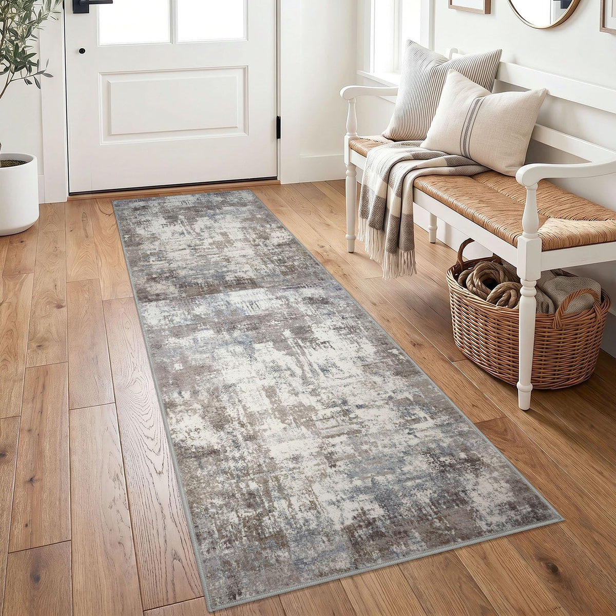 KOZYFLY Abstract Entryway Rug 2x3 Washable Door Mat Indoor Blue Beige
