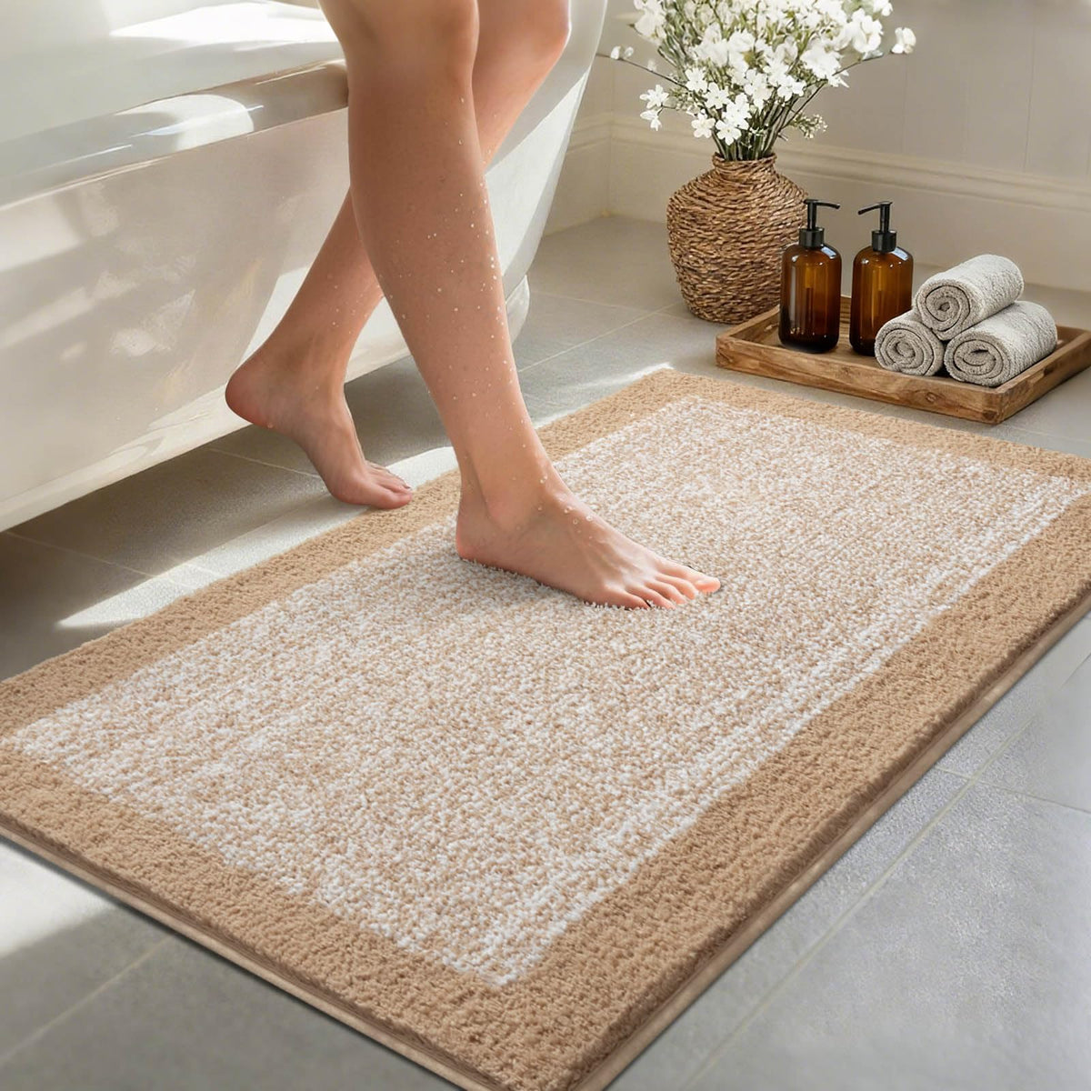 Long 2x4 Ft (48''x24'') Bathroom Rugs, Non Slip Washable Bath Mat Grey