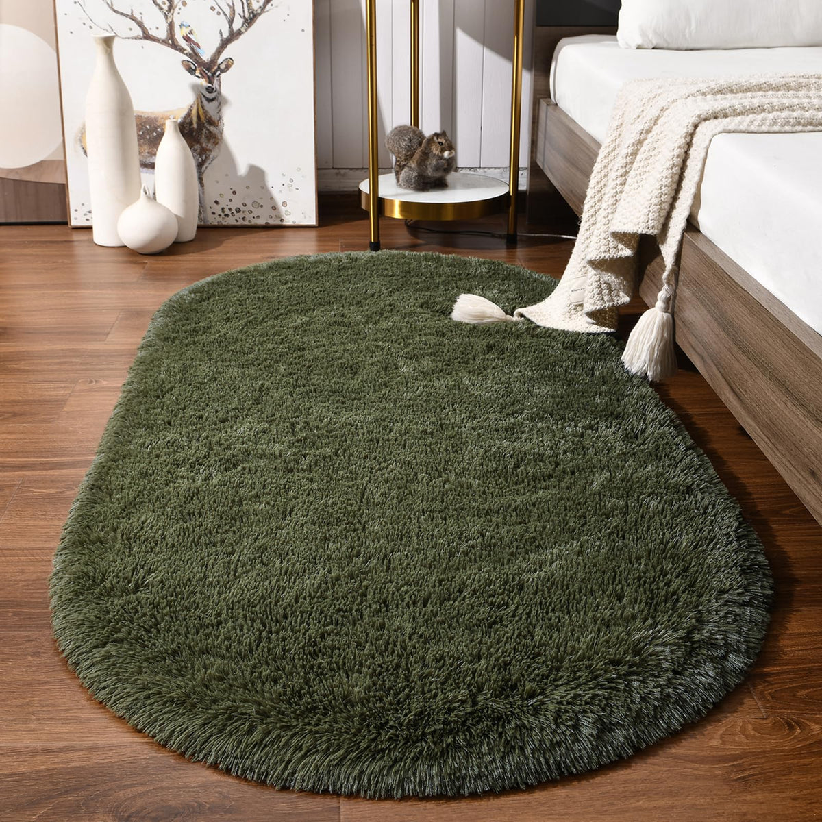 Softlife Fluffy Rugs for Bedroom, Shag Cute Area Rug for Girls/Boys and Kids Baby Room Home Decor, 2.6 x 5.3 Feet Oval Indoor Carpet for Nursery Dorm Living Room, Creamy