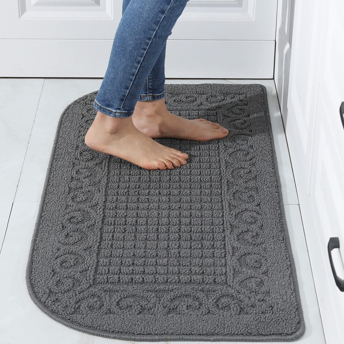 COSY HOMEER 27x18 Half Round Kitchen Rug,Non Slip Washable Mat,Burgundy 1PC