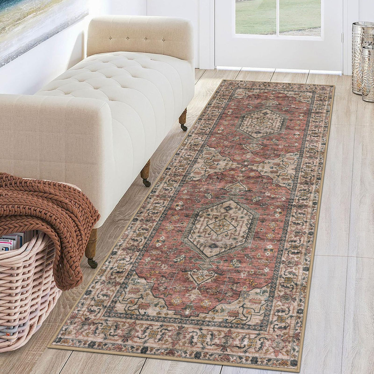 KUTA Entryway Rugs Indoor Washable Small Area Rug 2x3 Blue Entrance Carpet