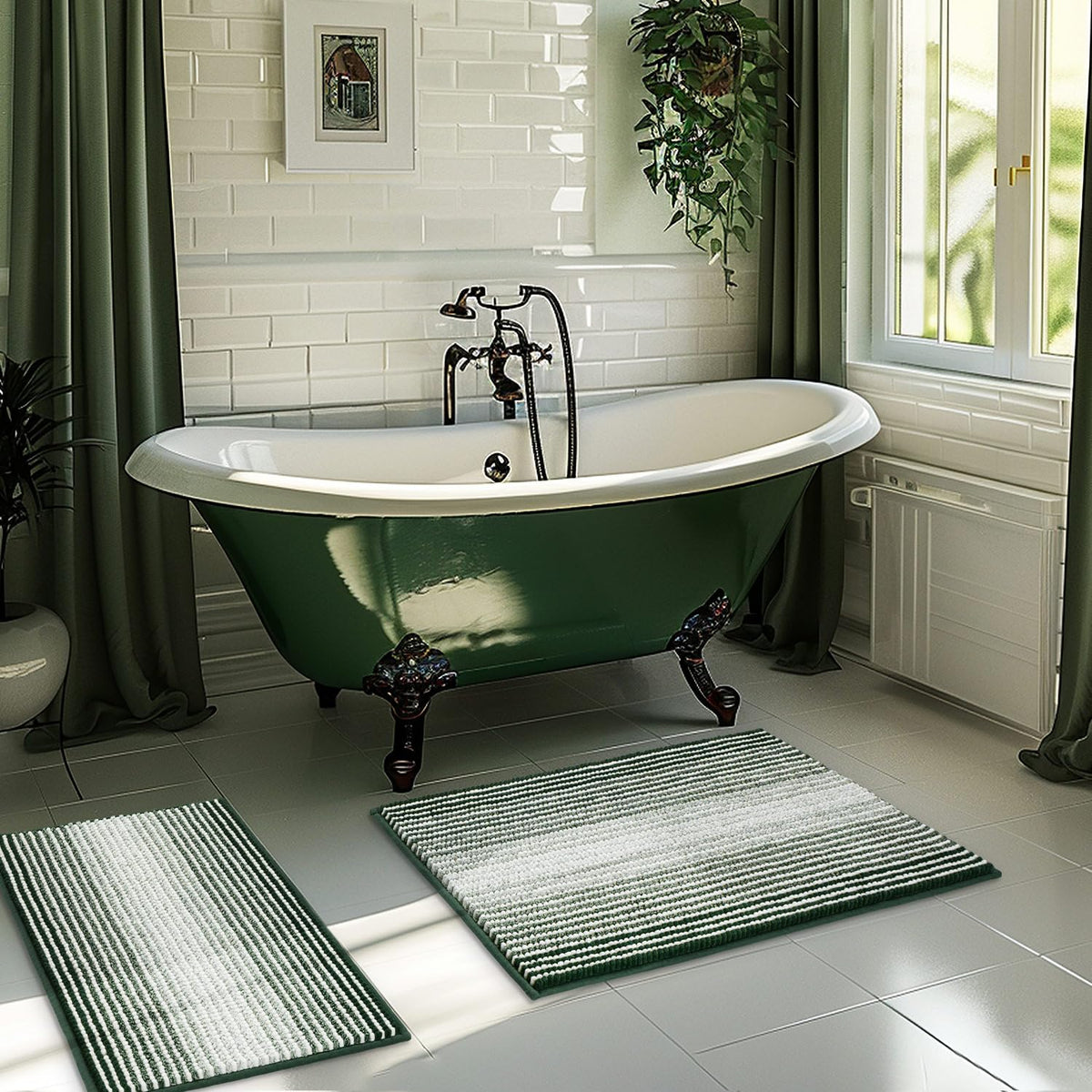 BSICPRO Bathroom Rugs Sets 2 Piece, Non Slip Boho Bath Mats, Beige