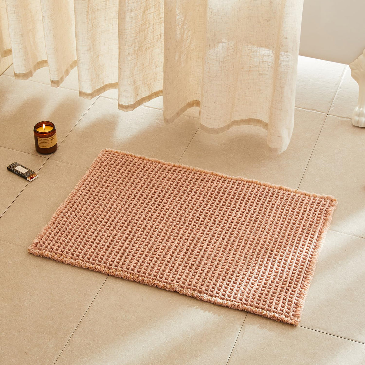 TYUU Waffle Bath Mat, Boho Bathroom Rugs Non Slip Washable, 30x20 Khaki