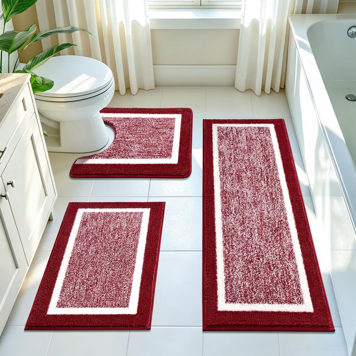 Pauwer Bathroom Rugs 3 Piece Set, Non Slip Washable Bath Mat, Dark Grey