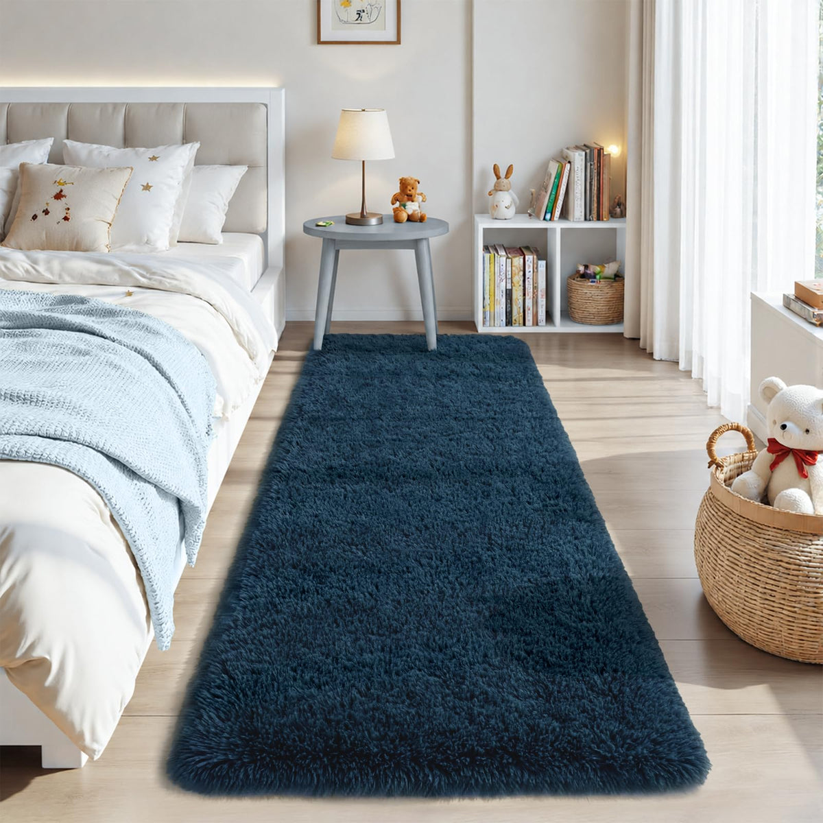 Zentavio 2x6 Runner Rugs for Hallway Shag Soft Bedroom Bedside Rugs Non Slip Fluffy Carpet for Kids Girls Boys Home Decor Aesthetic Dorm Nursery Tie-Dyed Black Grey