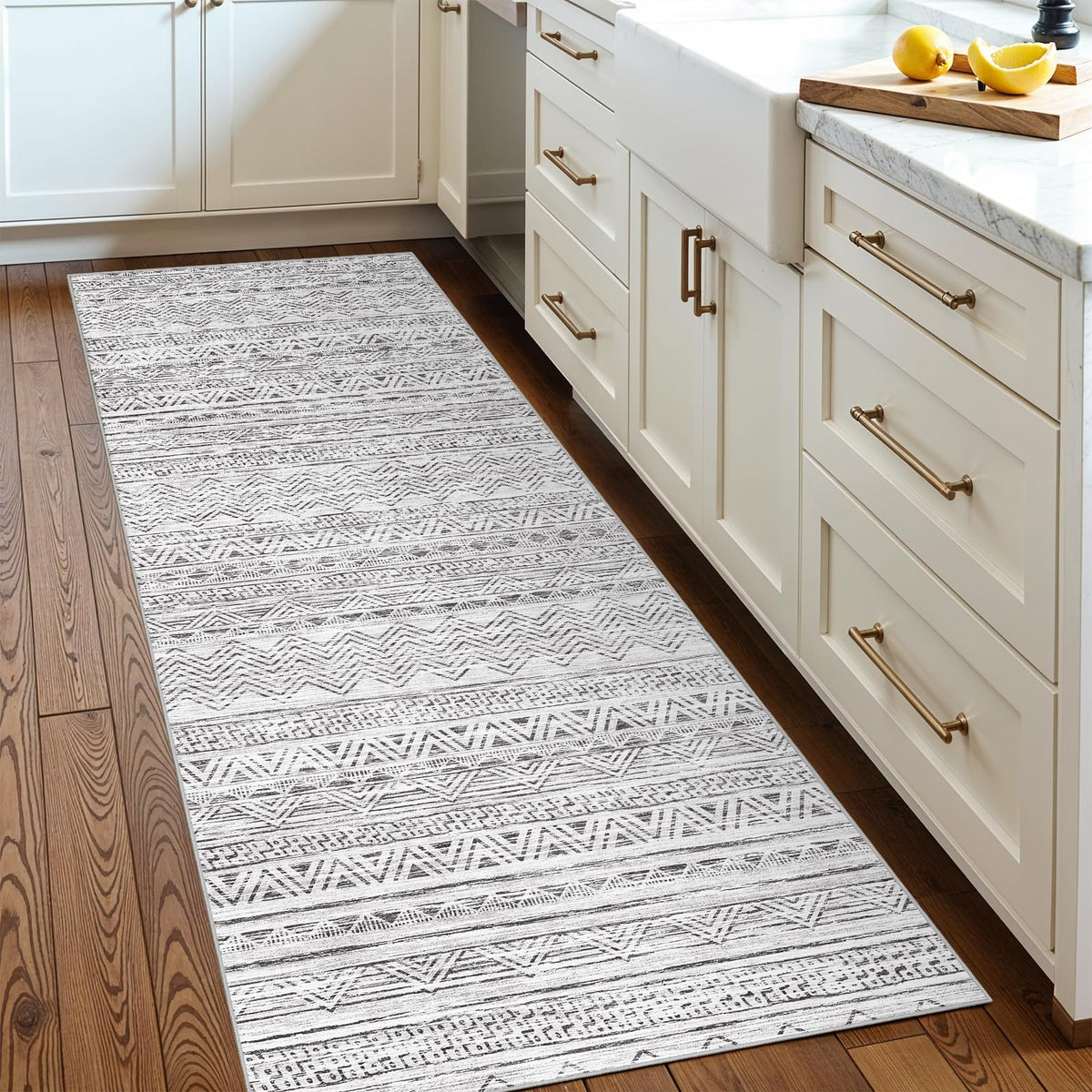 2x5 Runner Rug Washable Moroccan: Non Slip Kitchen Long Floor Mat Beige