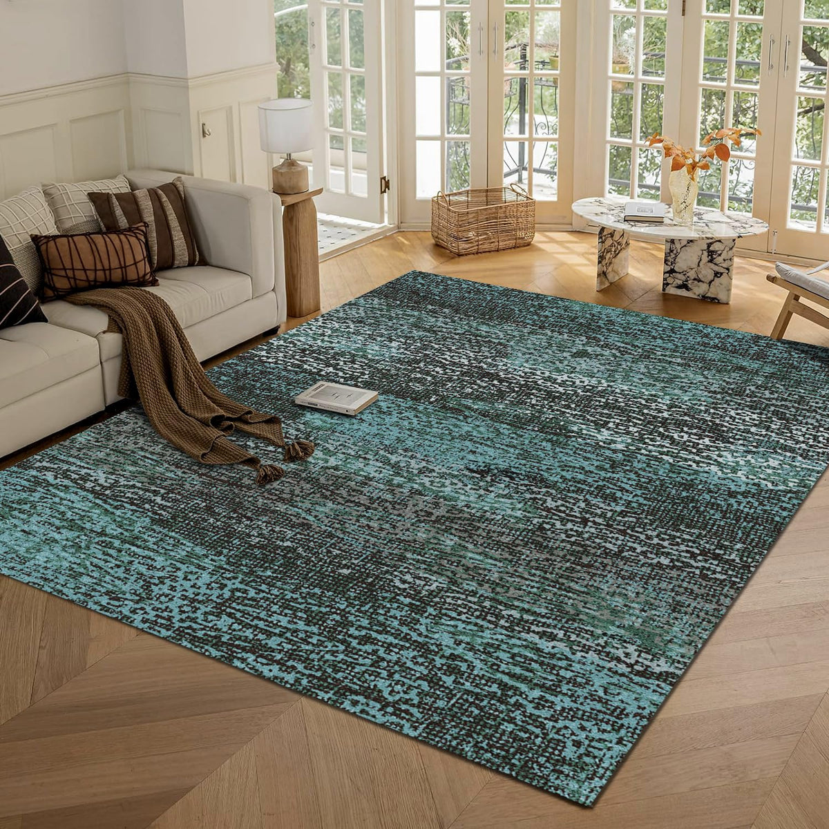 RUGSURE Washable Area Rugs - Perfect for Living Room, Bedroom, Kids Room, Nursery - Stain & Water Resistant Non-Slip, Pet & Child Friendly, Vintage Tribal Area Rugs (Green, 3' x 5 ')