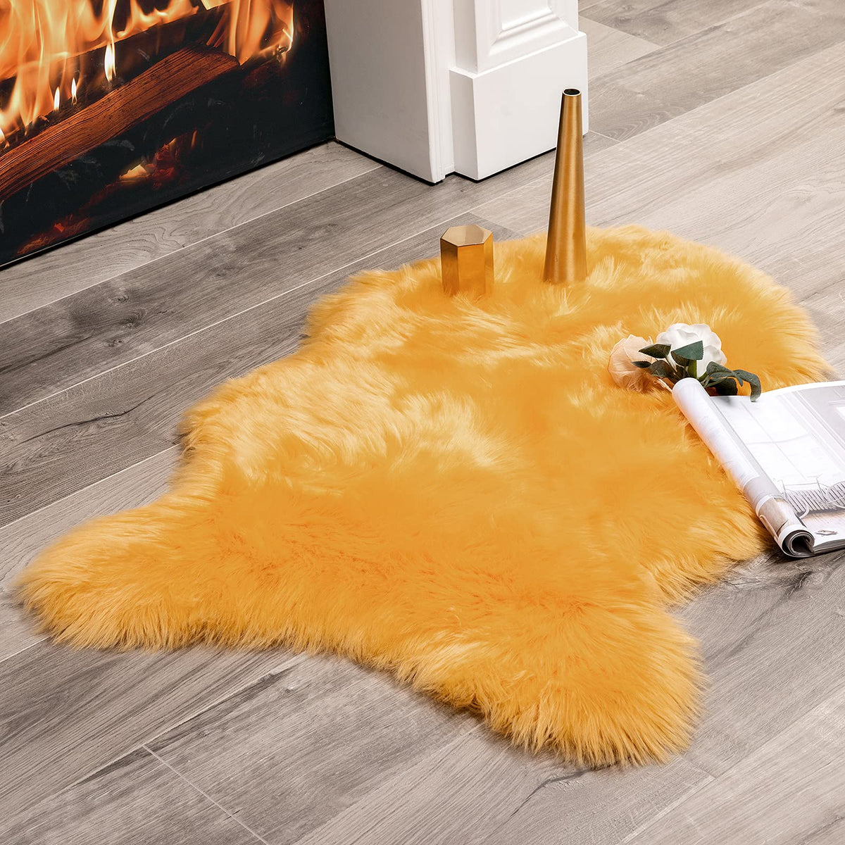MIULEE Fluffy Area Rug 3x5 ft Faux Fur Sheepskin Rug for Bedroom White