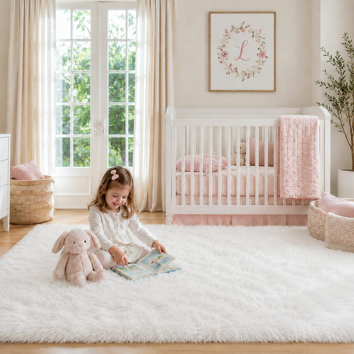Baby Pink Fluffy Area Rug, Soft Washable, 2x5 Ft for Bedside