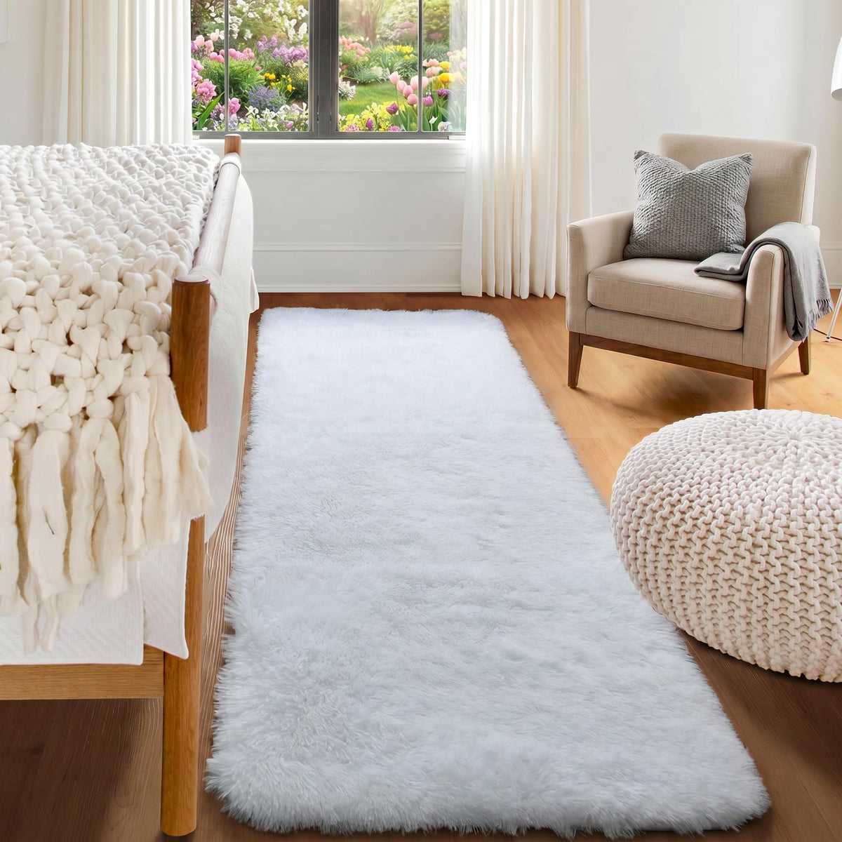White Runner Rugs for Bedroom Living Room, Fluffy 2x6 Bedside Soft Area Rug