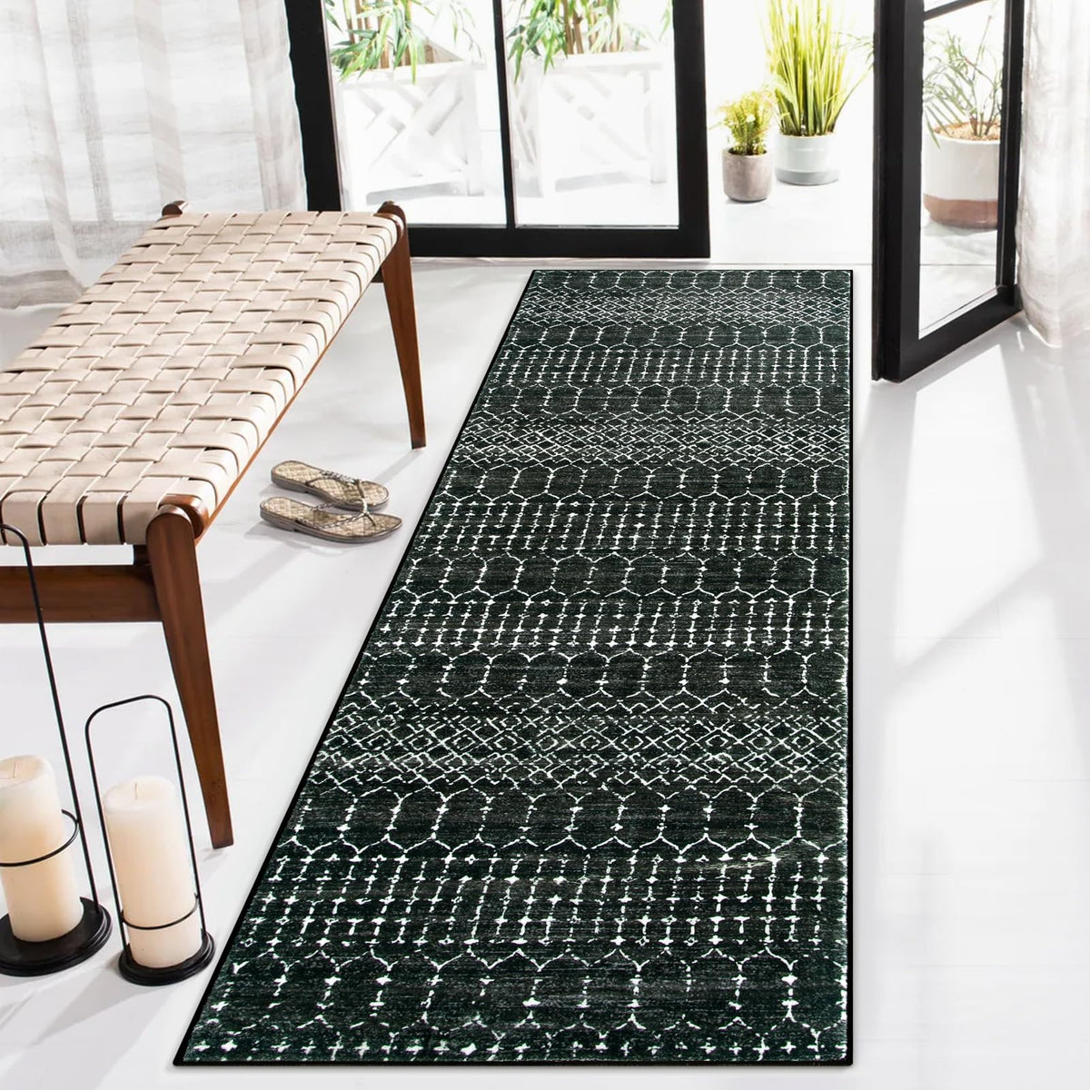 Lahome Moroccan Indoor Rugs for Entryway 2x3 Area Rug Non-Slip Backing Washable Inside Door Mats Low-Profile Throw Soft Rugs for Bathroom, Geometric Print Distressed Blue Rug for Kitchen Bedside Hana